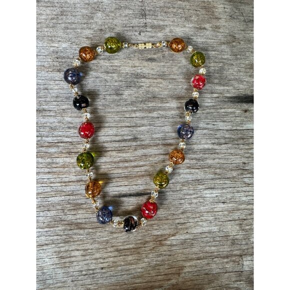 Murano Glass Beaded Multicolor Necklace With Gold-Tone Clasp - Picture 3 of 7